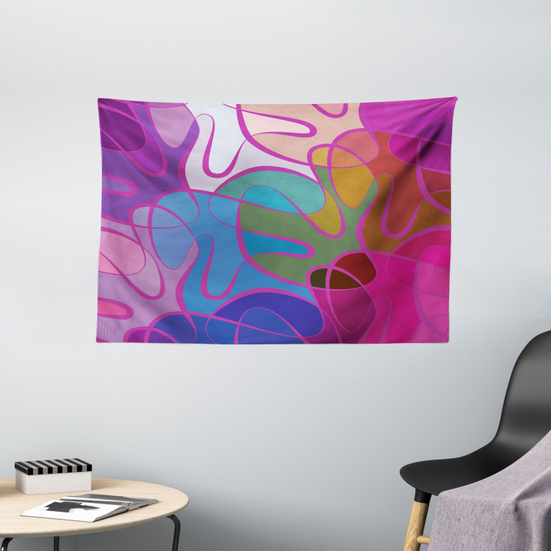 Waves in Hand-drawn Style Wide Tapestry