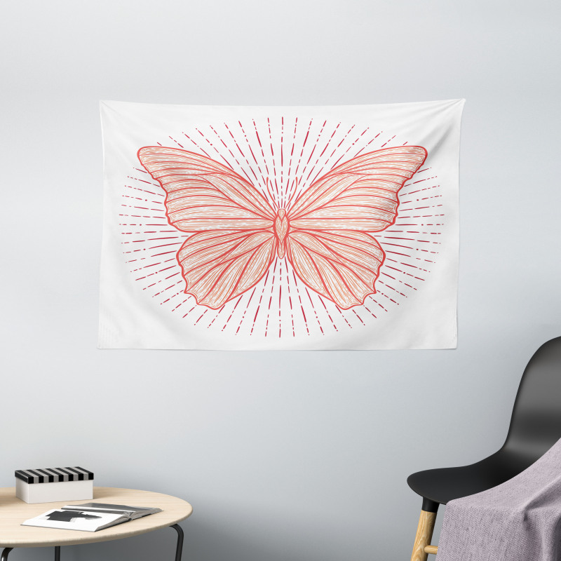 Butterfly Doodle Sunburst Wide Tapestry