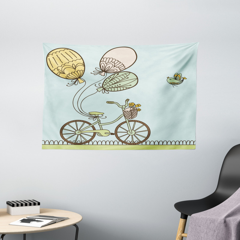 Spring Ballons and Birds Wide Tapestry