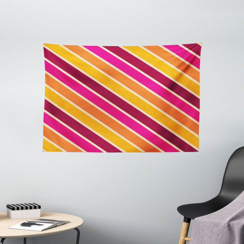 Angled Retro Style Lines Wide Tapestry