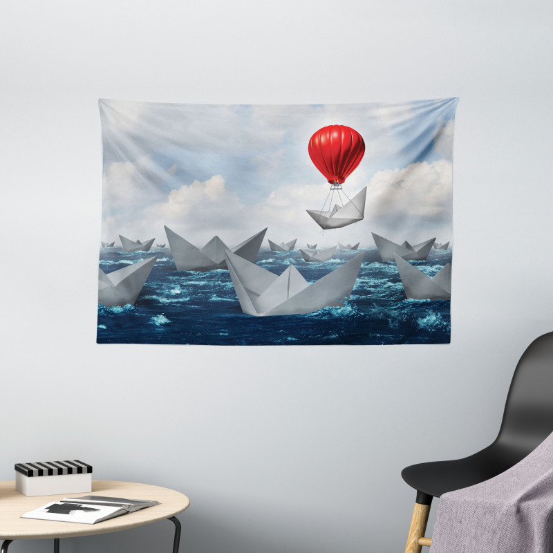Paper Boats and Balloon Wide Tapestry