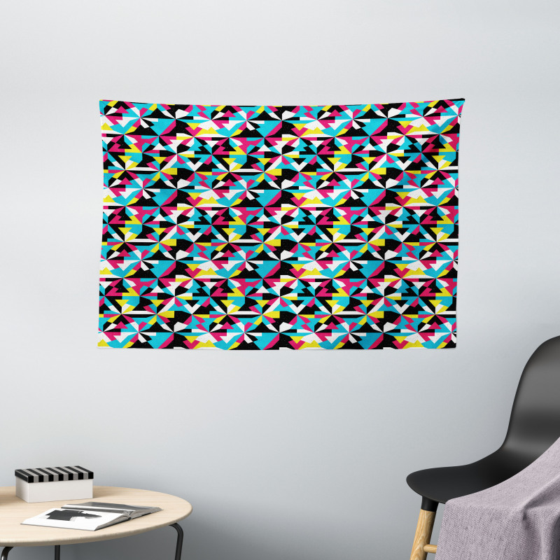 Sixties Style Inspired Motifs Wide Tapestry