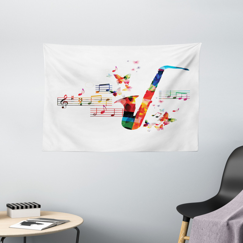 Saxophone with Butterflies Wide Tapestry