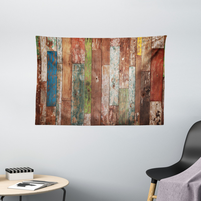 Grunge Style Planks Design Wide Tapestry