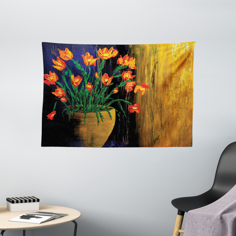 Botanical Vase Illustration Wide Tapestry