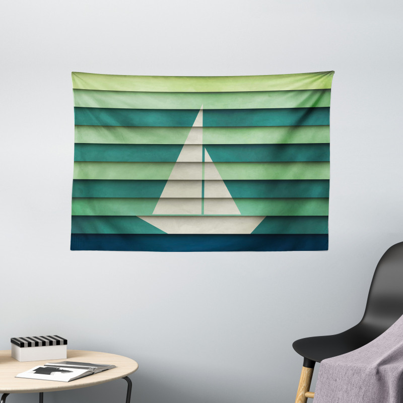 Paper Boat Design Nautical Wide Tapestry