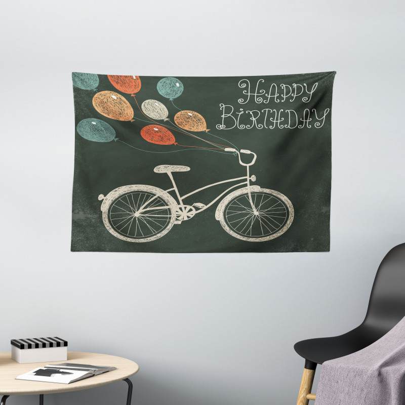 Bike Ballons Happy Birthday Wide Tapestry