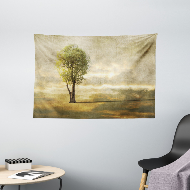 Lonely Tree in Beige Tones Wide Tapestry