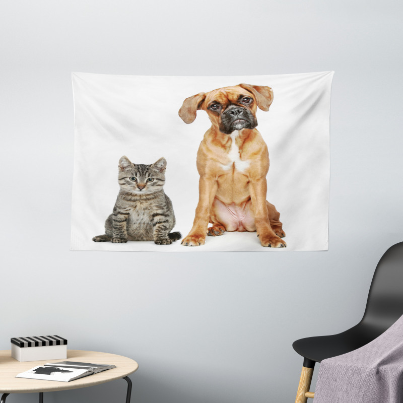 Cat Dog Animal Friends Wide Tapestry