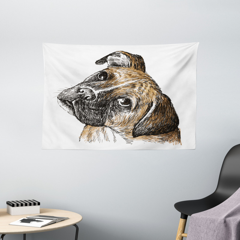 Sketchy Furry Puppy Pet Wide Tapestry