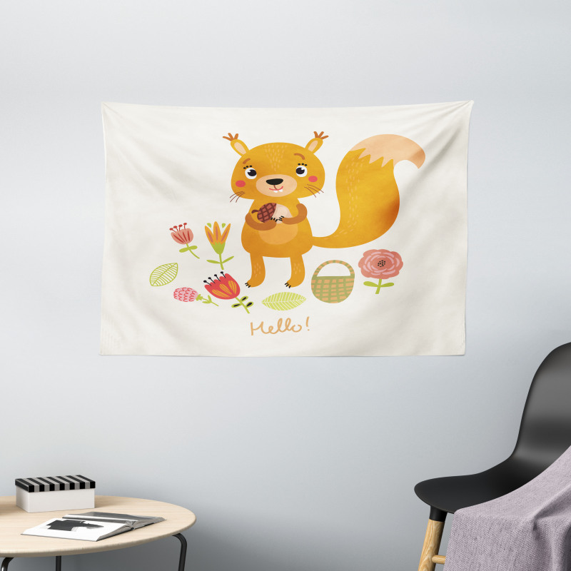 Funny Animal Saying Hello Wide Tapestry