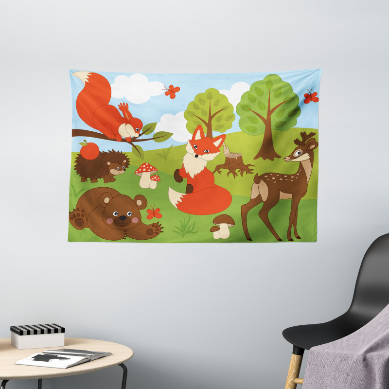 Happy Animals in Forest Wide Tapestry