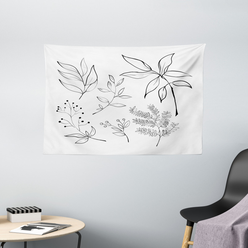 Sketched Botanical Theme Wide Tapestry