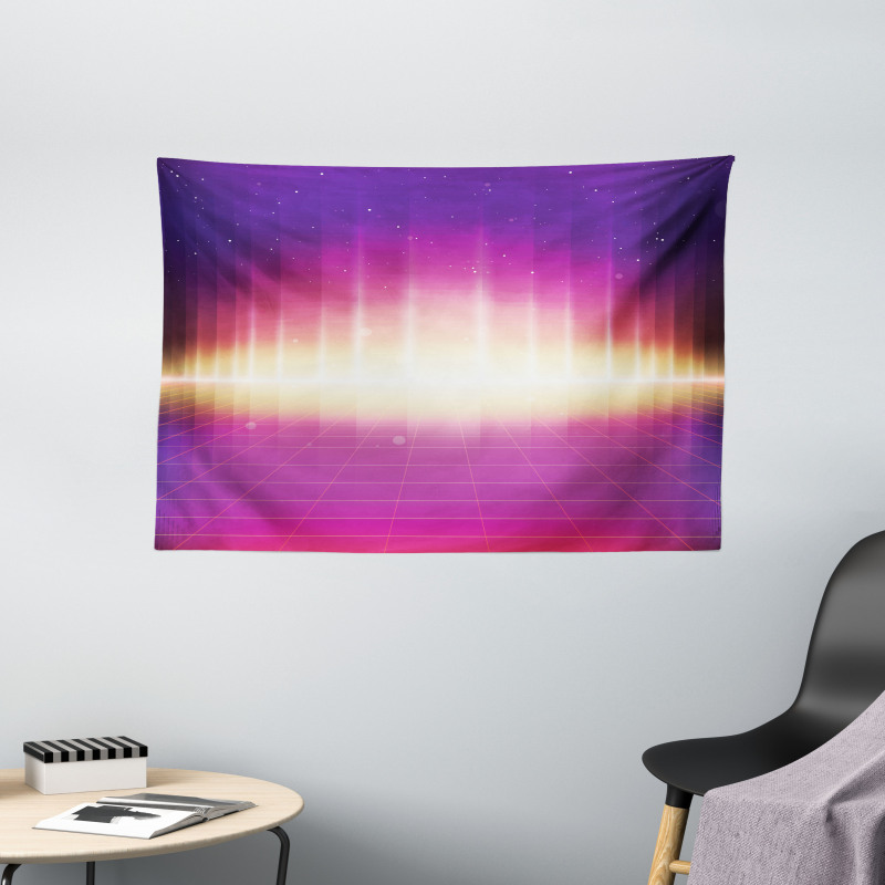 80s Retro Sci-Fi Background Wide Tapestry