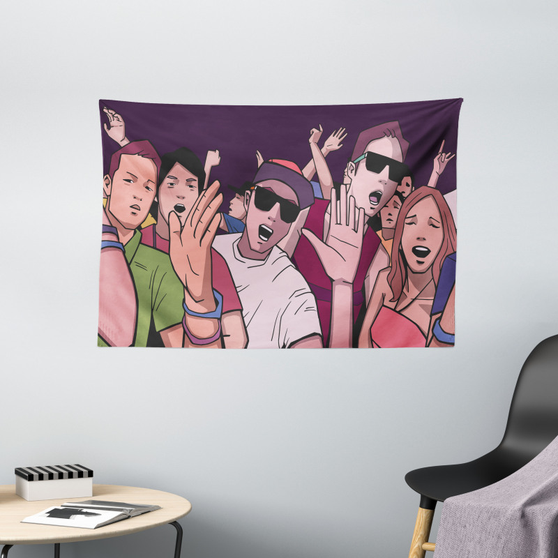 Music Festival Cartoon Image Wide Tapestry