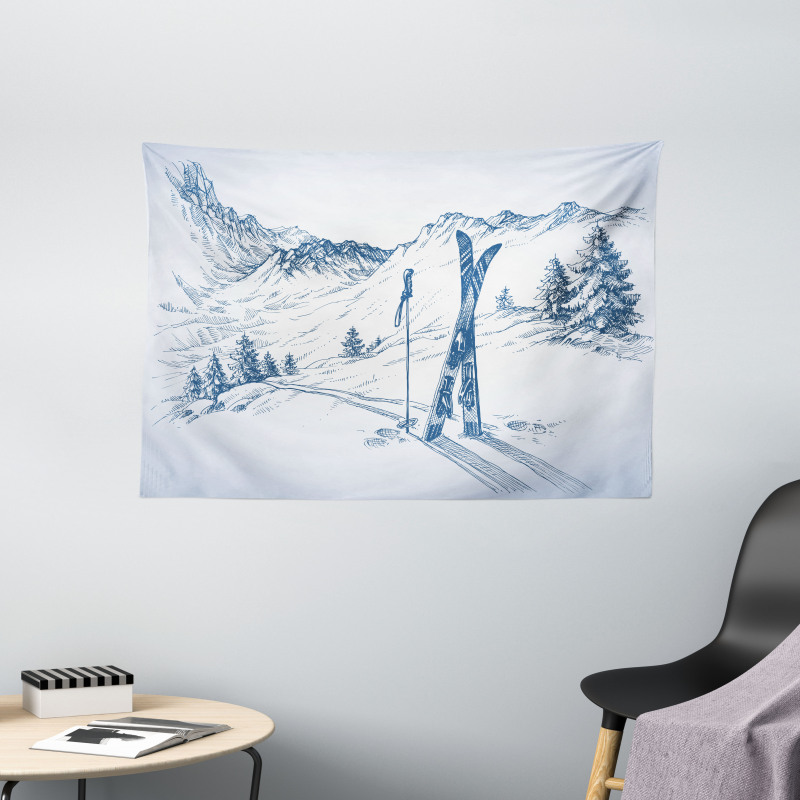 Landscape of Snowy Mountains Wide Tapestry