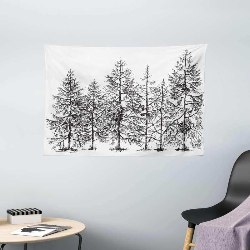 Seasonal Pine Tree Landscape Wide Tapestry