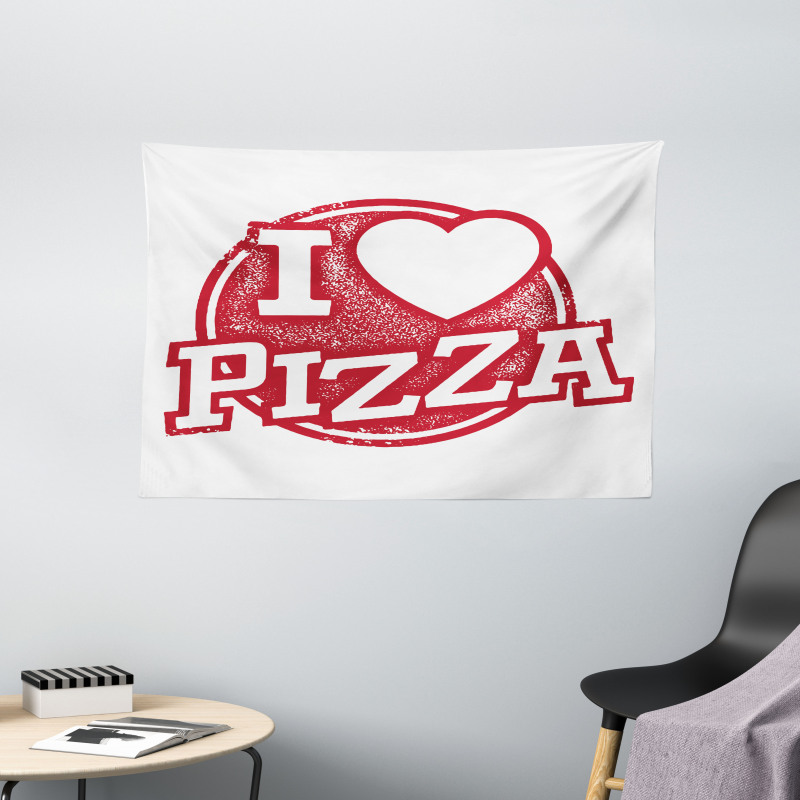 Grunge Love Pizza Lettering Wide Tapestry