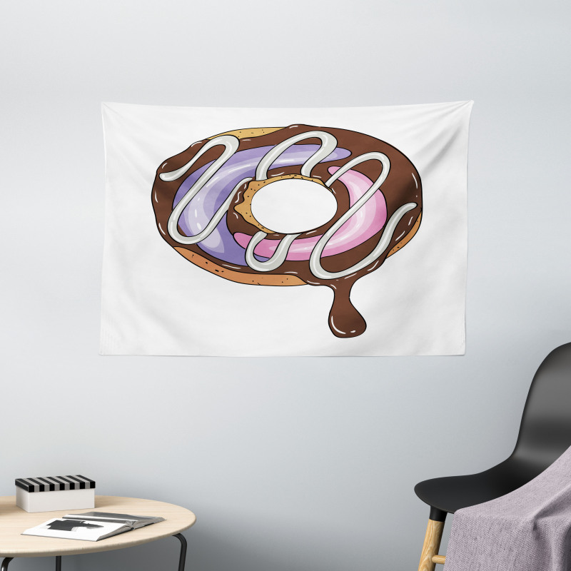 Doughnut American Food Theme Wide Tapestry