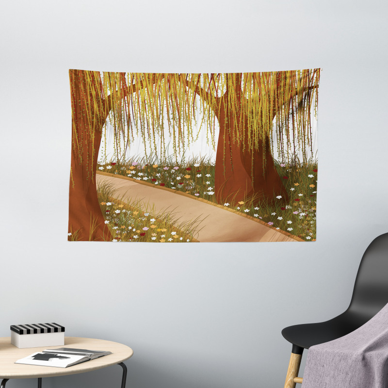 Cartoon Weeping Braches Wide Tapestry