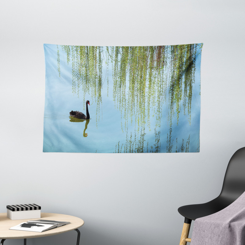 Black Swan on the Lake Wide Tapestry