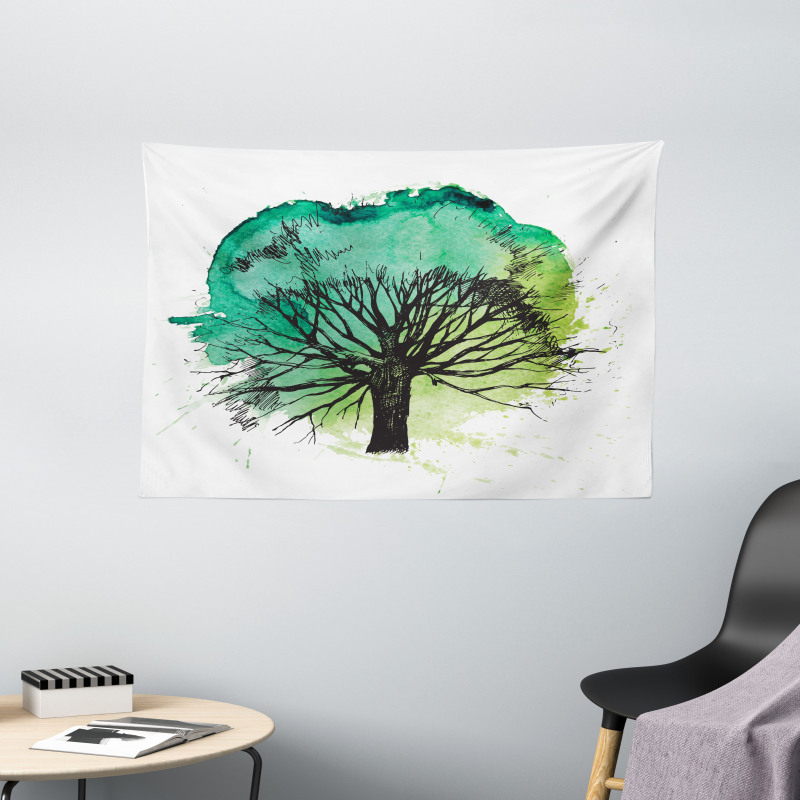 Blended Watercolor Leaf Wide Tapestry