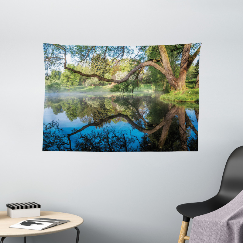 Foggy Scene over Water Wide Tapestry