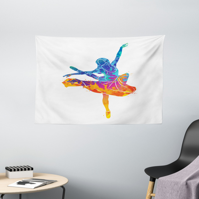 Colorful Ballerina Girl Pose Wide Tapestry