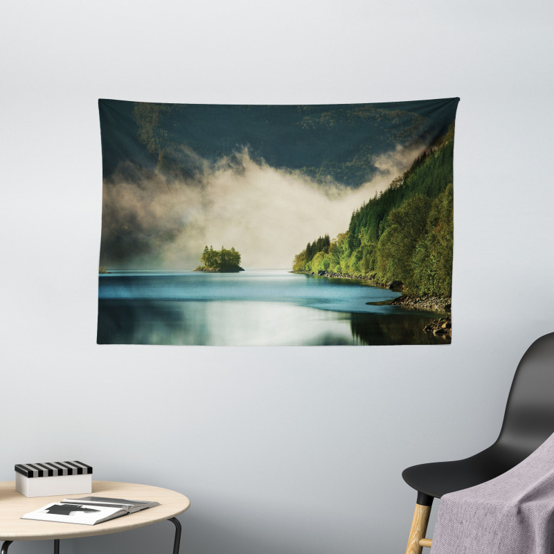 Foggy Mountain Reflection View Wide Tapestry