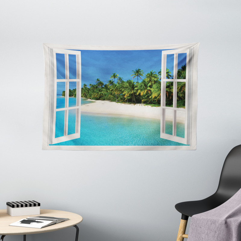 Paradise Island Palm Tree Wide Tapestry