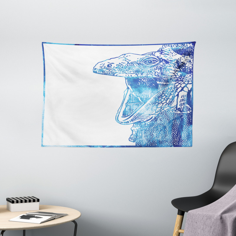 Watercolor Style Blue Animal Wide Tapestry