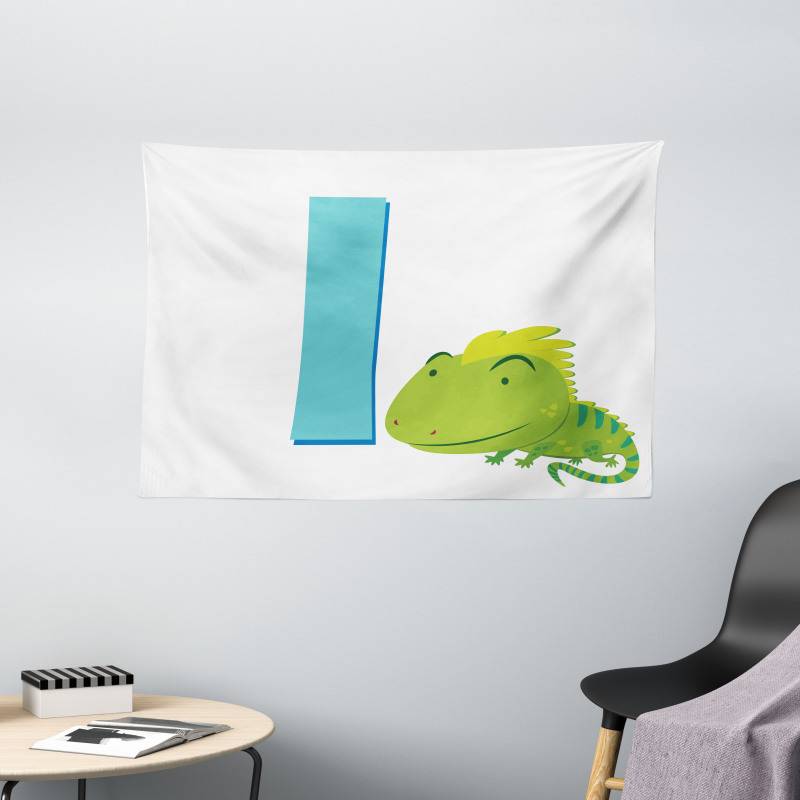 Cartoon Letter I and Animal Wide Tapestry