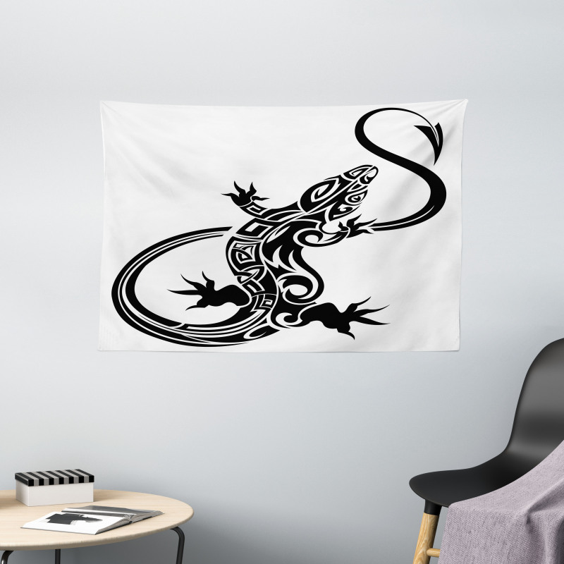 Lizard Silhouette Design Wide Tapestry