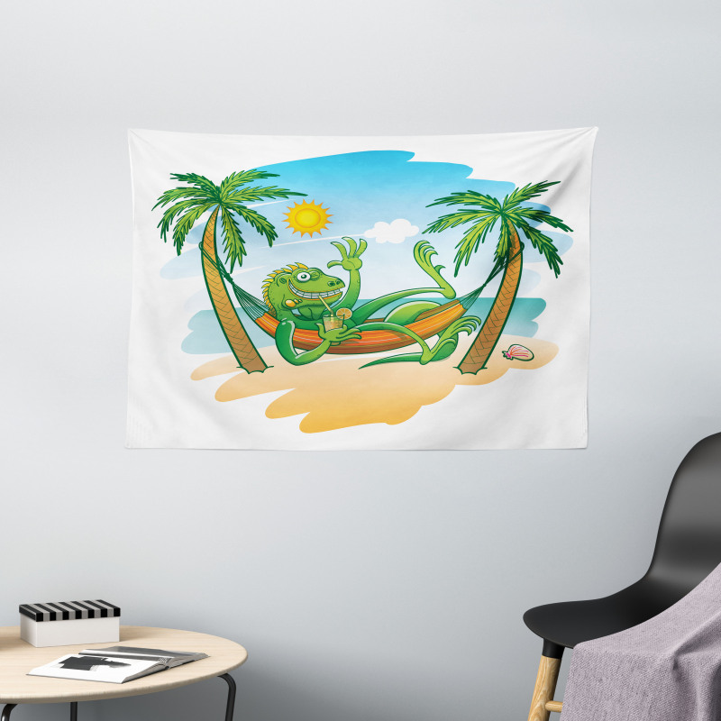 Tropical Holiday Palm Tree Wide Tapestry