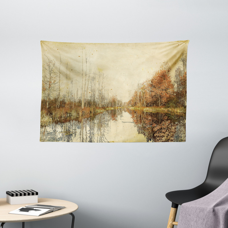 Colorful Fallen Leaves Wide Tapestry