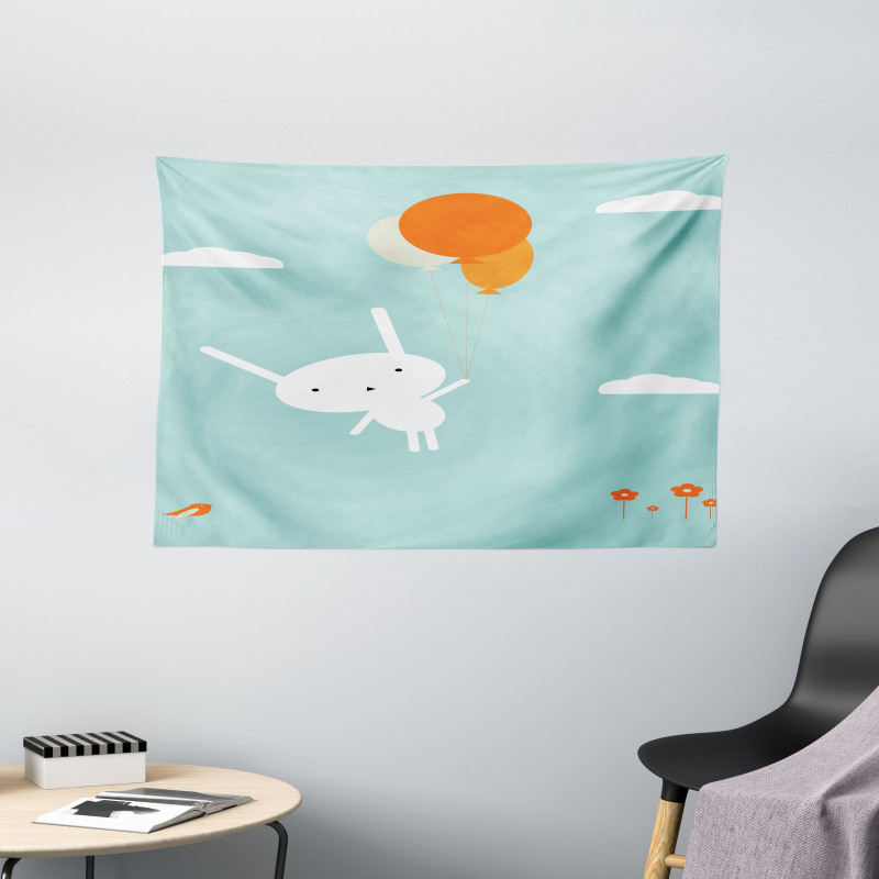 Flying Rabbit Balloons Sky Wide Tapestry