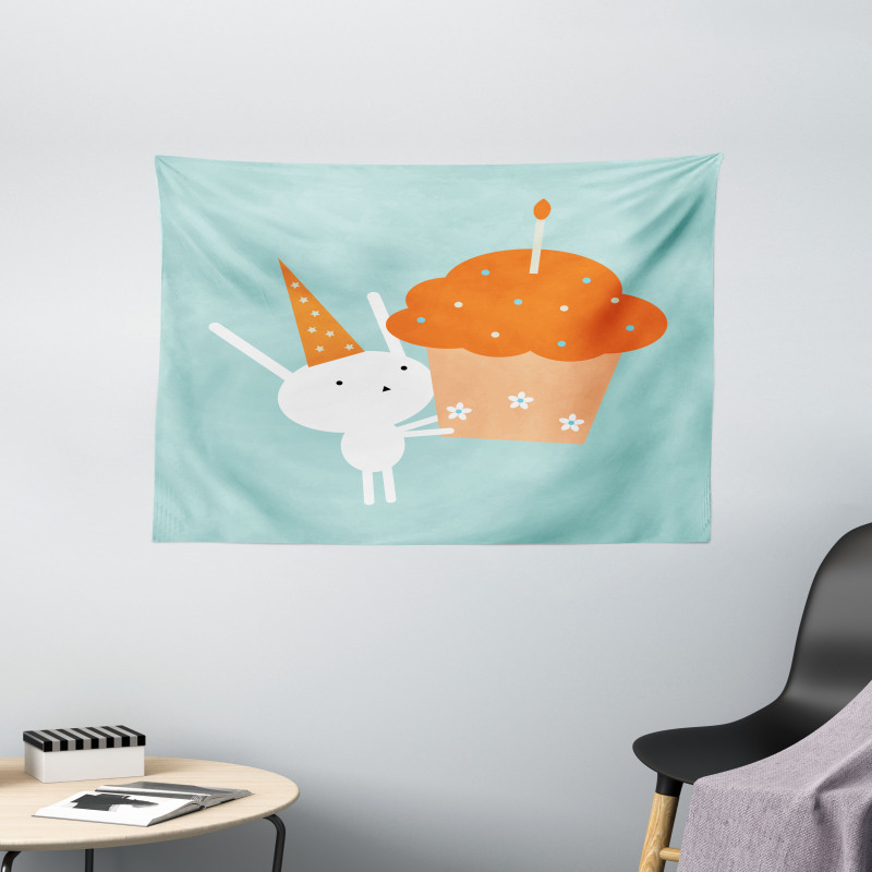 Birthday Bunny Giant Cupcake Wide Tapestry