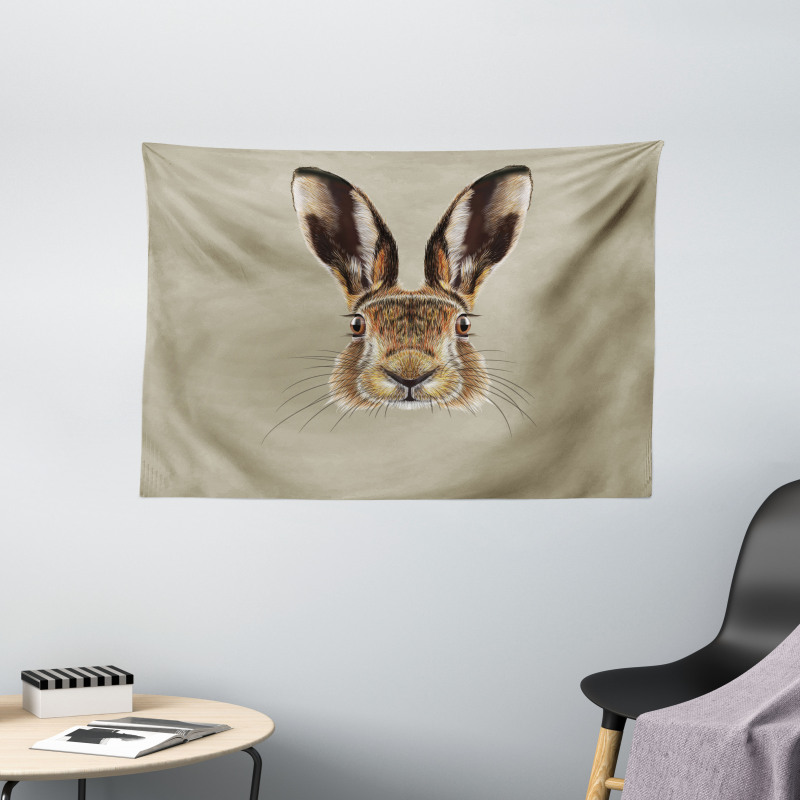 Face of a Wild Hare Realistic Wide Tapestry