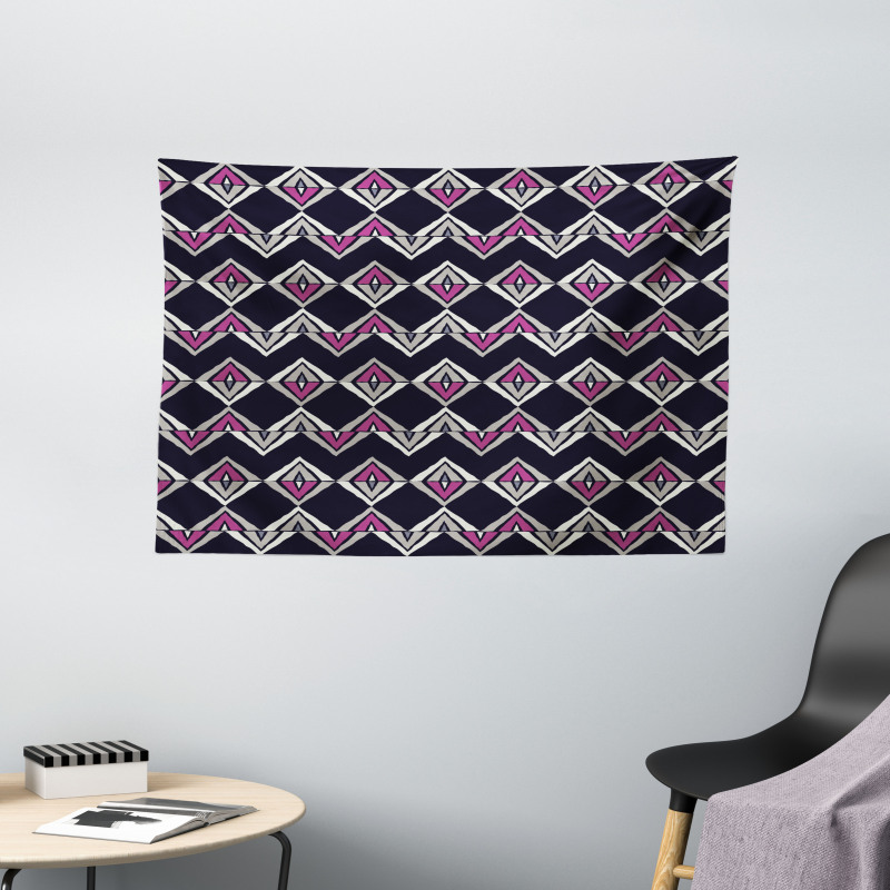 Native Folk Motifs Chevron Wide Tapestry