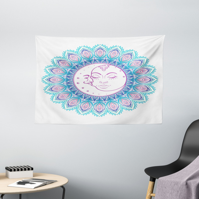 Colorful Mandala Sign Wide Tapestry