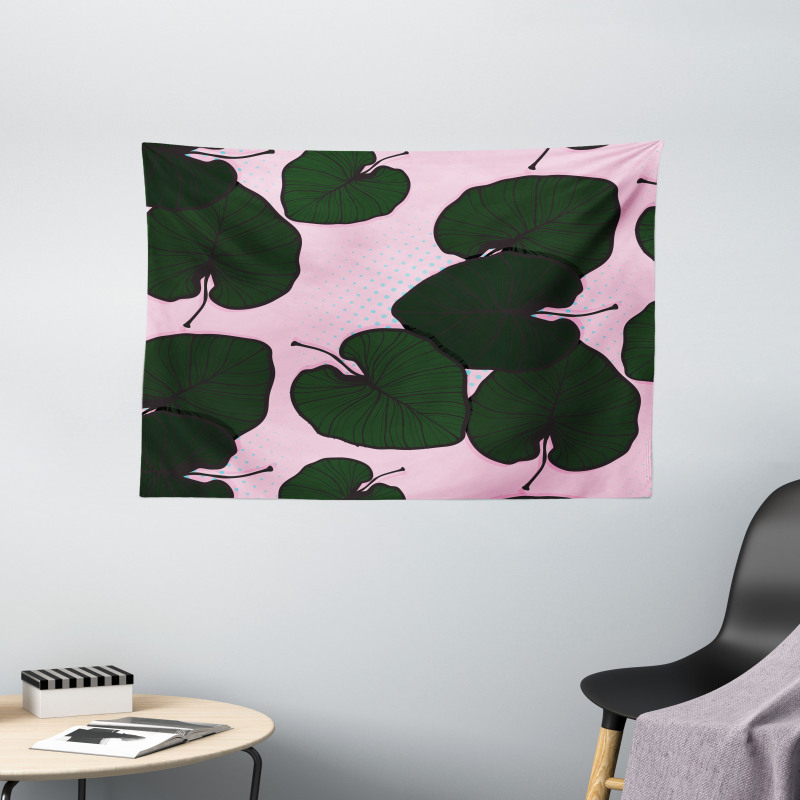 Tropical Foliage on Pink Wide Tapestry