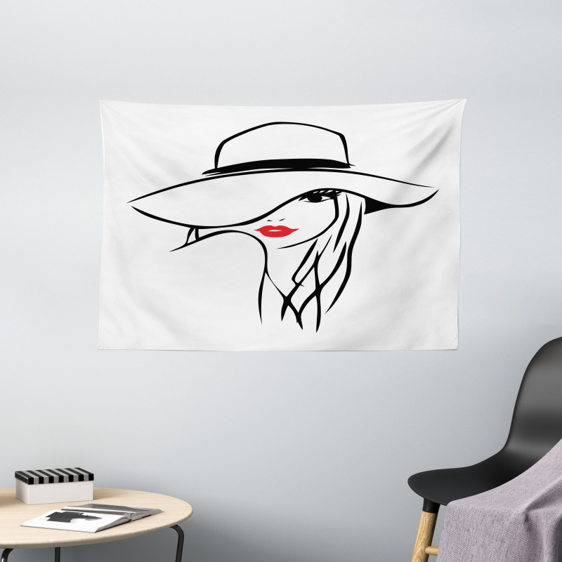 Girl Wearing a Big Floppy Hat Wide Tapestry