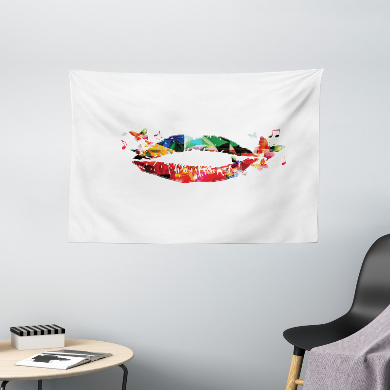 Butterfly and Music Note Wide Tapestry