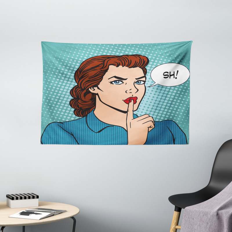 Top Secret Silence Retro Woman Wide Tapestry