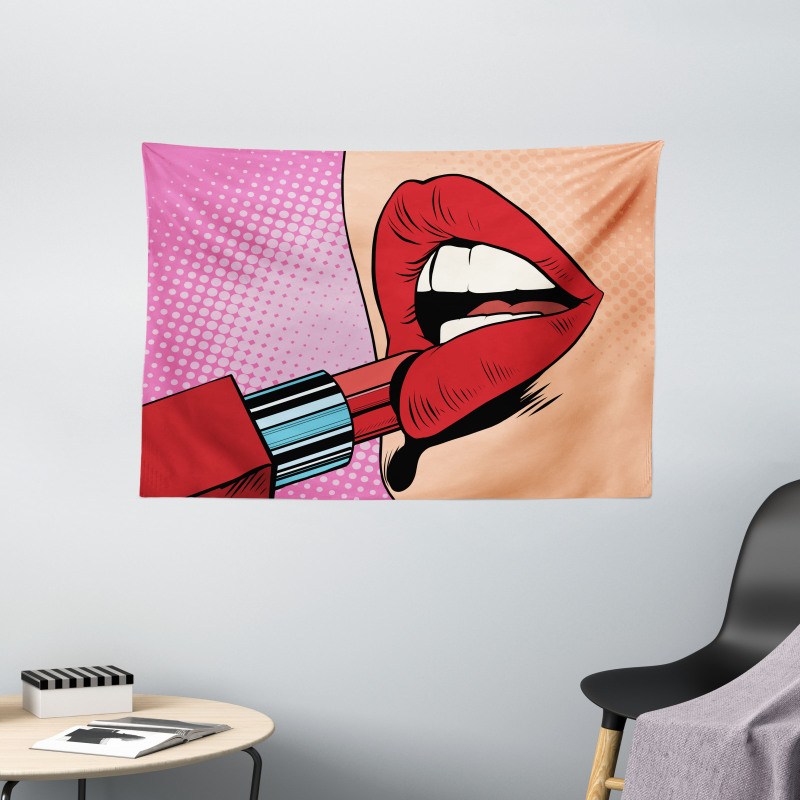 Halftone Comic Pop Art Girl Wide Tapestry