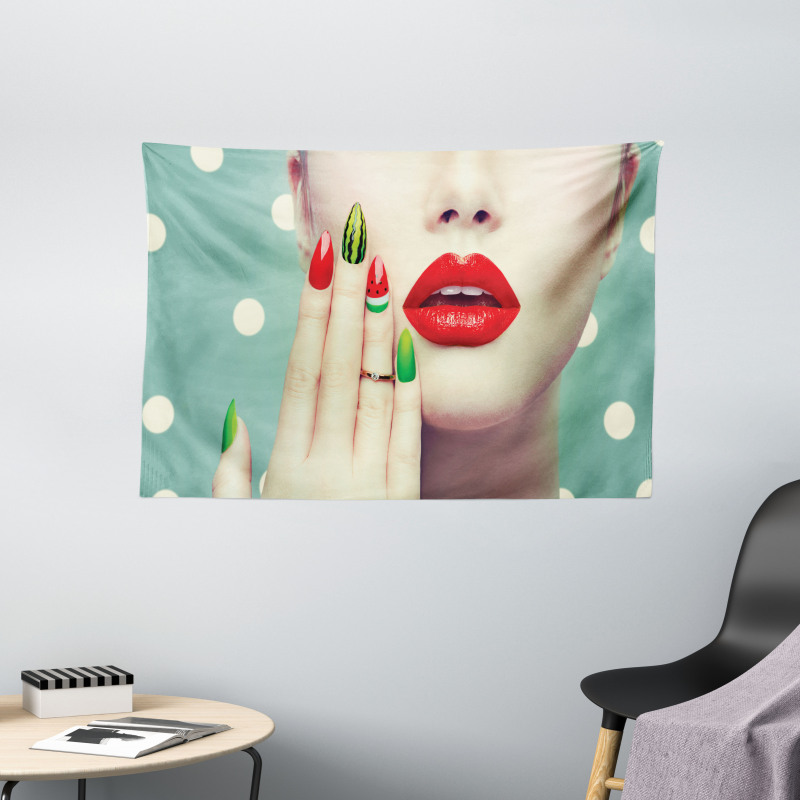 Watermelon Nail Art and Makeup Wide Tapestry