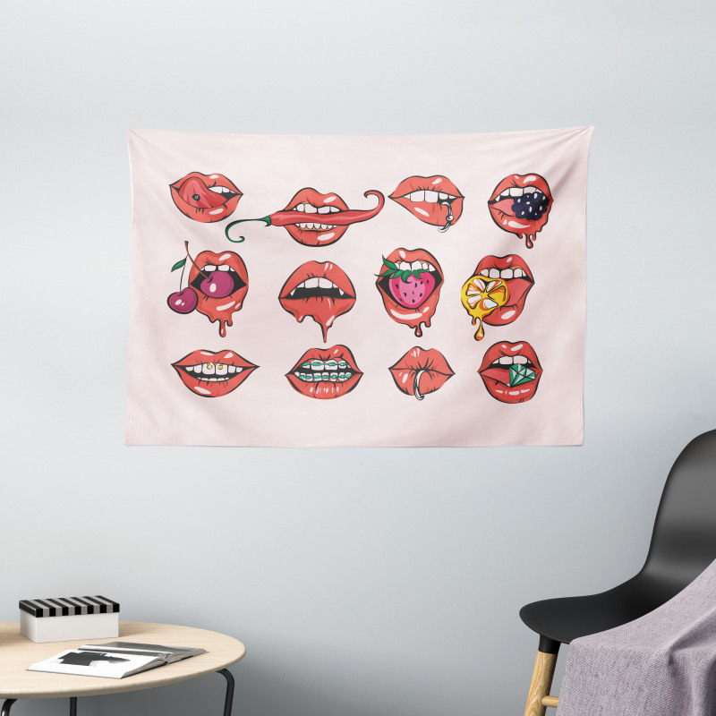 Pierced Tongue Teeth Braces Wide Tapestry