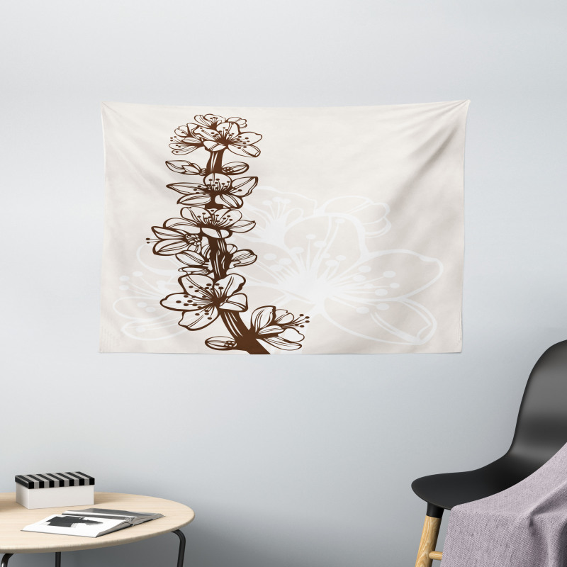 Hand Drawn Petals Wide Tapestry