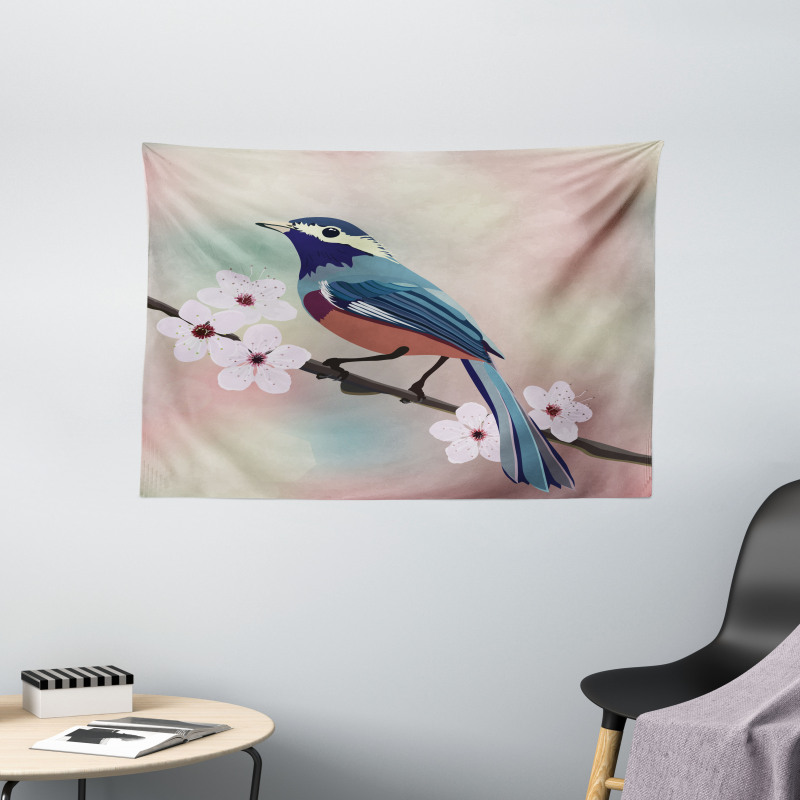 Sparrow Perching Wide Tapestry