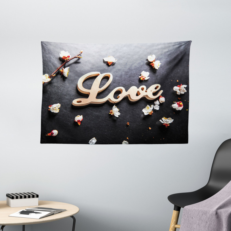 Love Sign Wooden Wide Tapestry